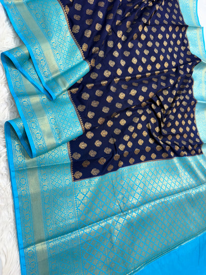 Nevy sea green shade Dupion Silk Banarasi Saree 