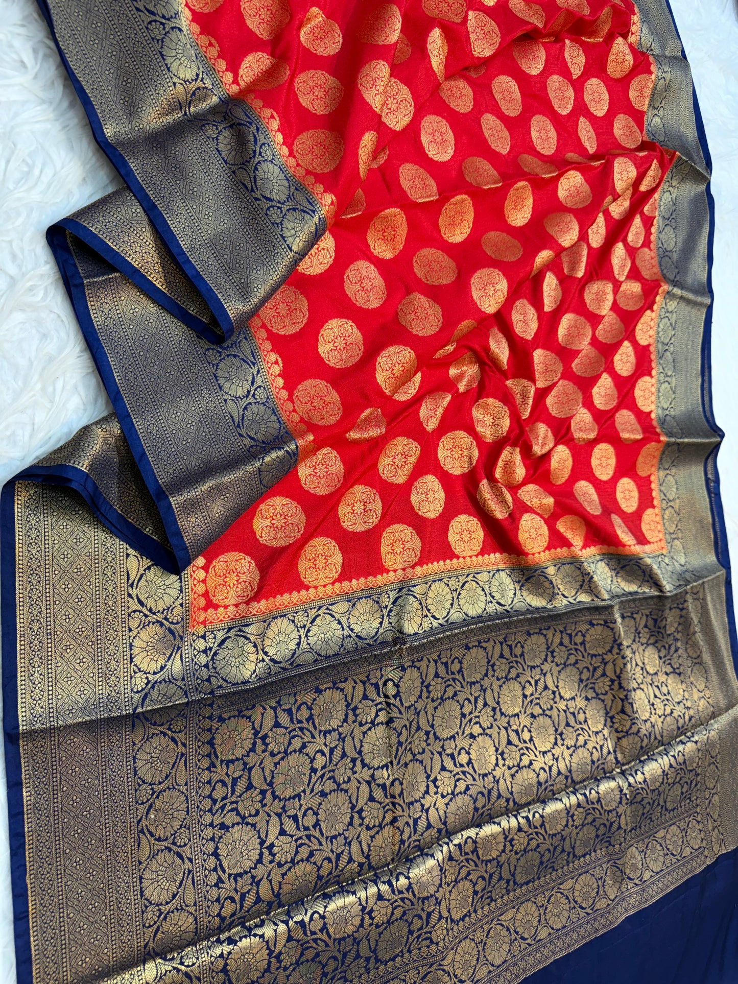 Red & navy shade Dupion Silk Banarasi Saree 