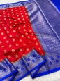 Red royal blue shade Dupion Silk premium Banarasi Saree