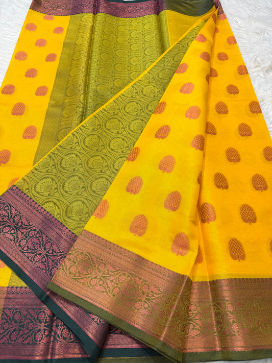 Yellow mehendi premium soft silk Banarasi saree