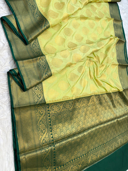 Pista green & bottle green shade Dupion Silk Banarasi Saree 