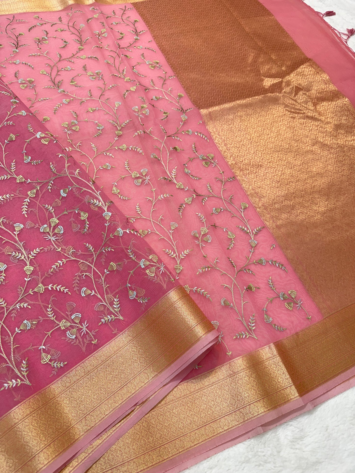 Pink shade organza designer premium embroidery Banarasi saree