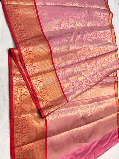 Pink red shade Kanchi silk premium Banarasi saree