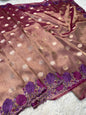 Wine shade tissue cutwork embroidery premium designer Banarasi saree
