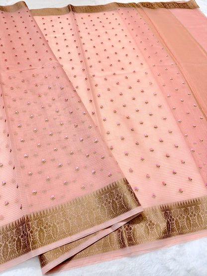 Peach shade kota designer embroidery Banarasi saree