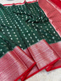 Bottle green red warm silk premium Banarasi saree