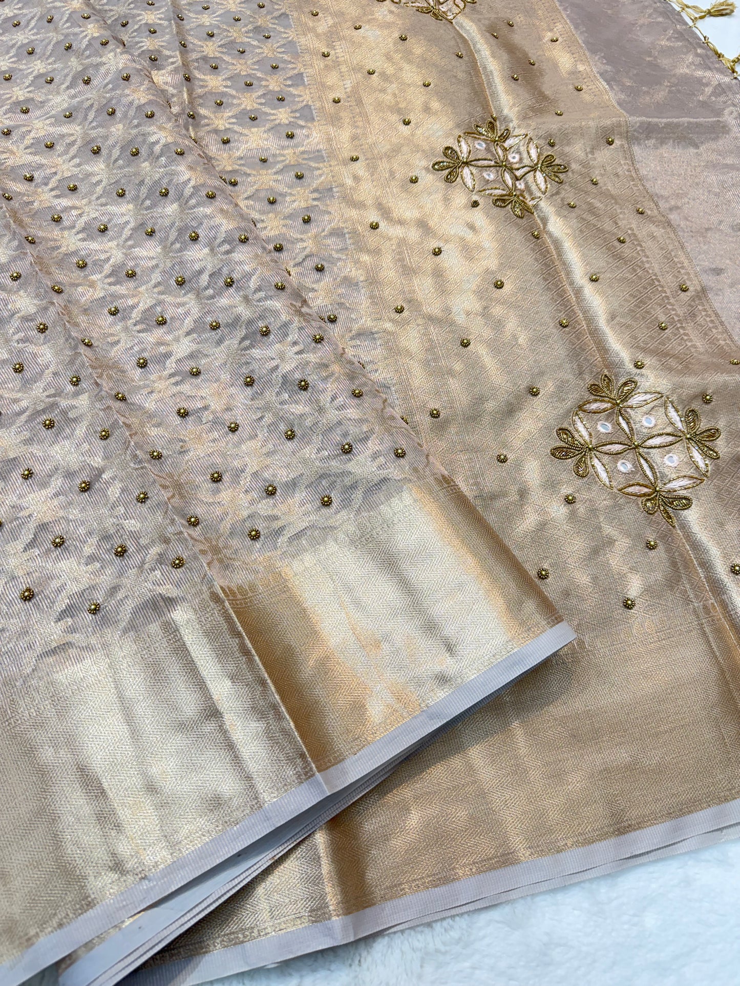 Silver tissue kota designer handwork premium Banarasi saree