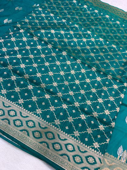Bottle green shade katan Banarasi silk Saree
