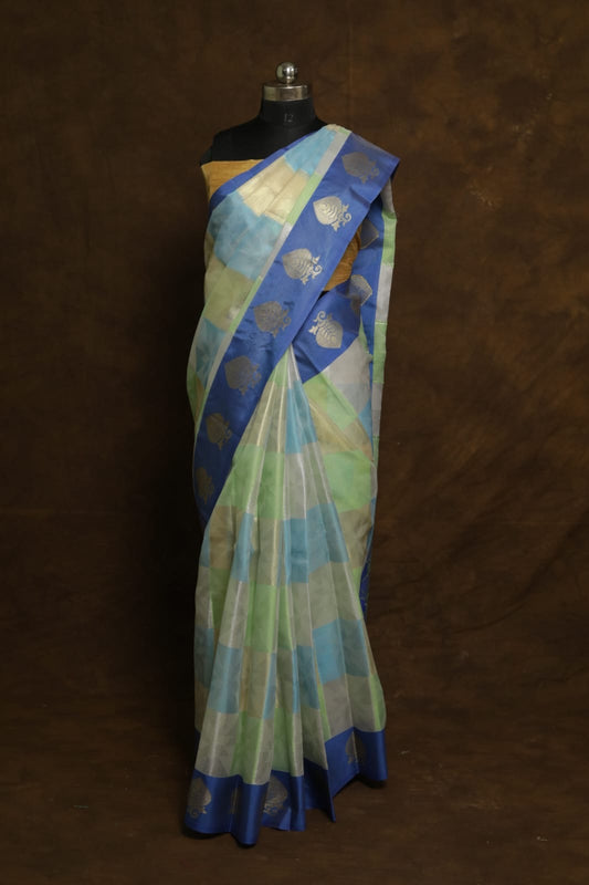 Multicolour shade Kora organza Banarasi saree