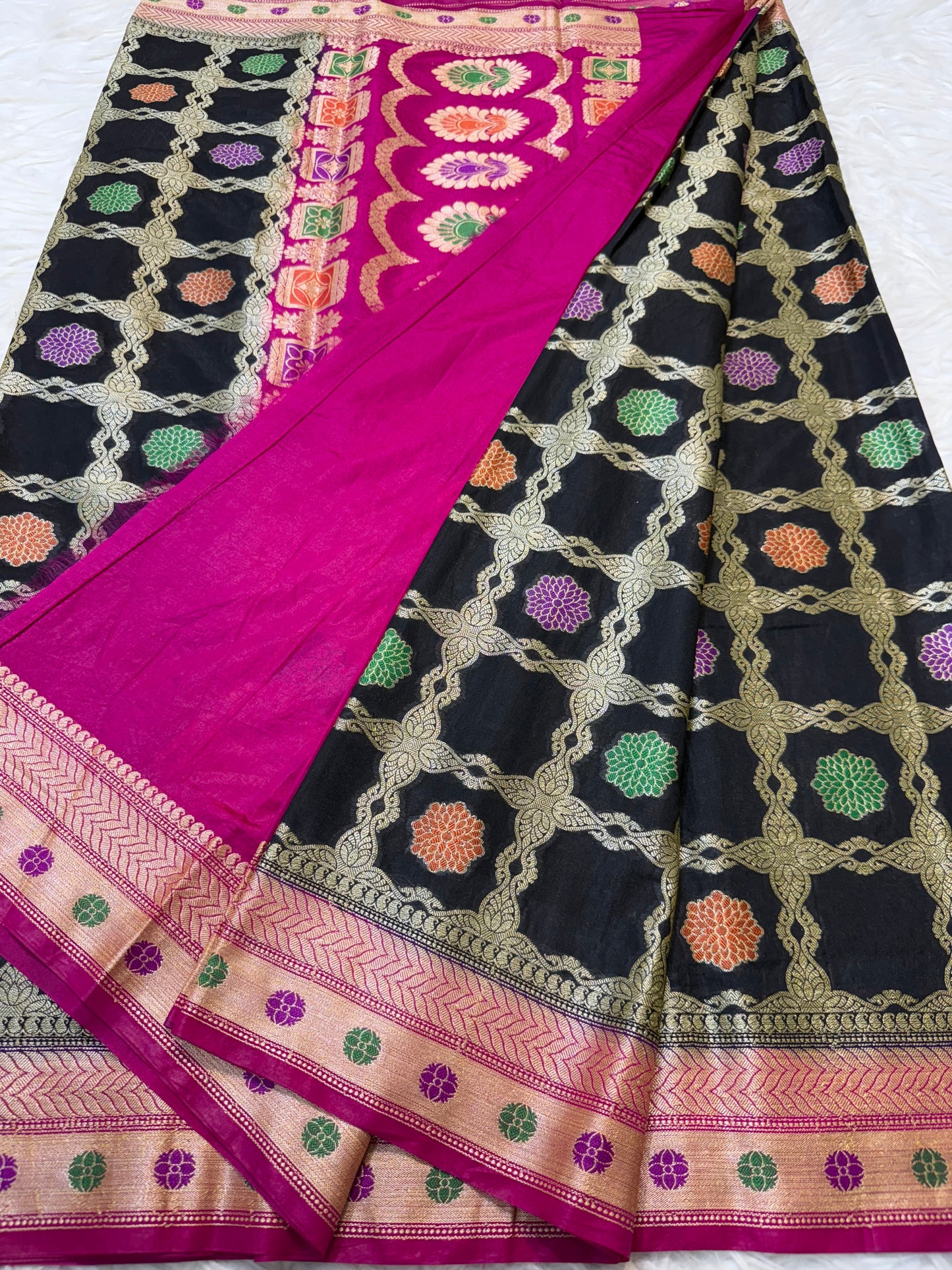 Multicolour shade soft dupion silk Banarasi saree