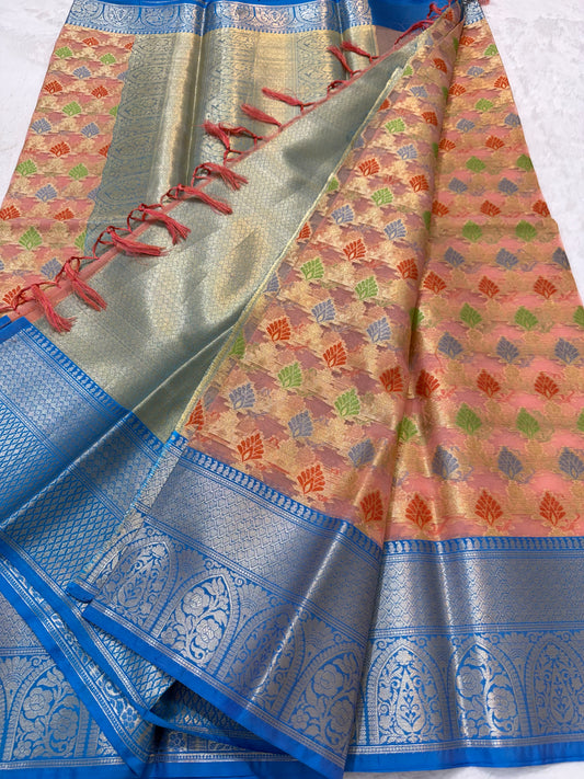 Multicolour shade kora organza Banarasi saree