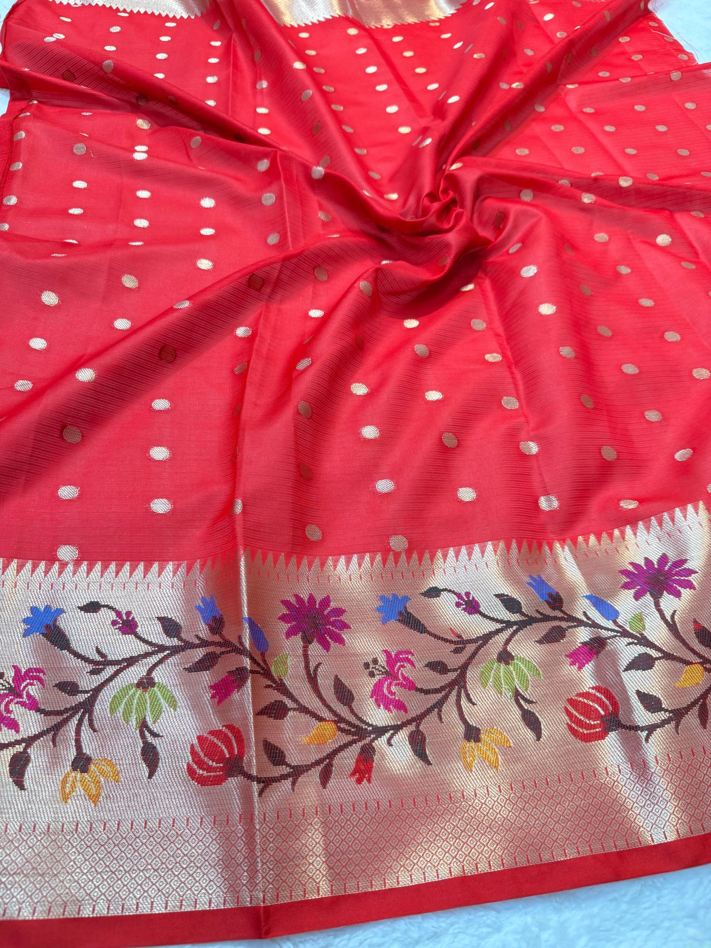 Orang & multicolour shade tissue kota premium paithani border designer banarasi saree