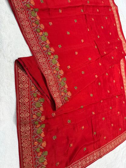 Red shade viscose embroidery premium designer saree
