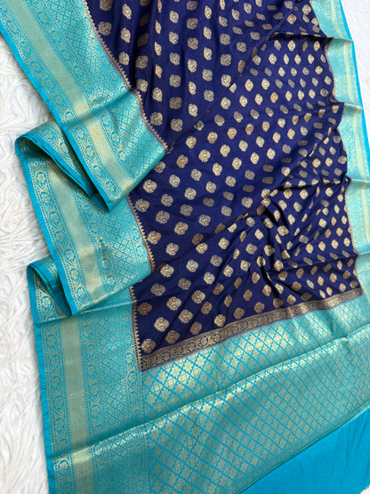 Blue sea green shade Dupion Silk Banarasi Saree 