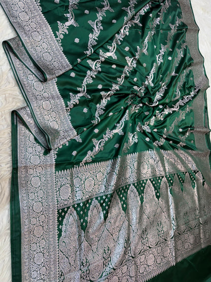 Bottle green premium mashru katan Banarasi saree
