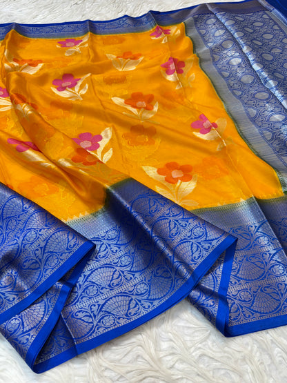 Mango blue warm silk premium Banarasi saree