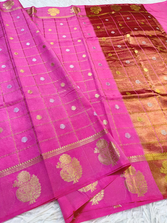 Royal pink shade  Raw mango soft silk banarasi saree