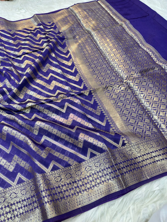 Royal blue shade  Raw mango soft silk banarasi saree