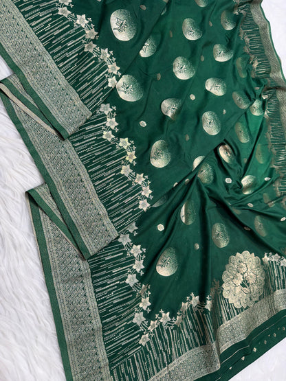 Bottel green shade georgatte Banarasi saree