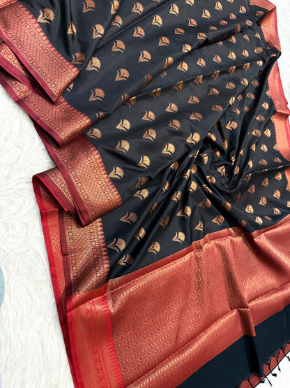 Black maroon  shade premium soft silk Banarasi saree