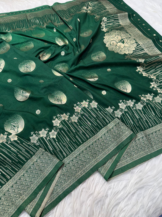 Bottel green shade georgatte Banarasi saree
