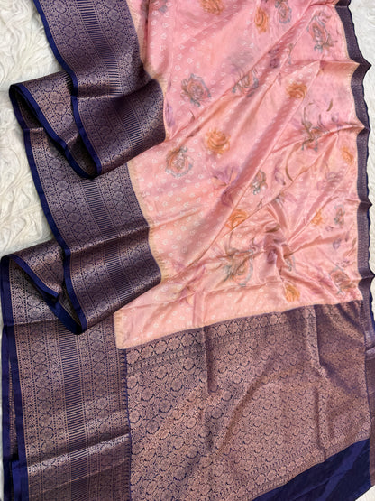 multicolour soft Dupion silk digital  print Banarasi saree