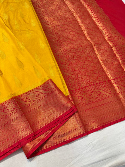 Mango red shade Dupion Silk Banarasi Saree 