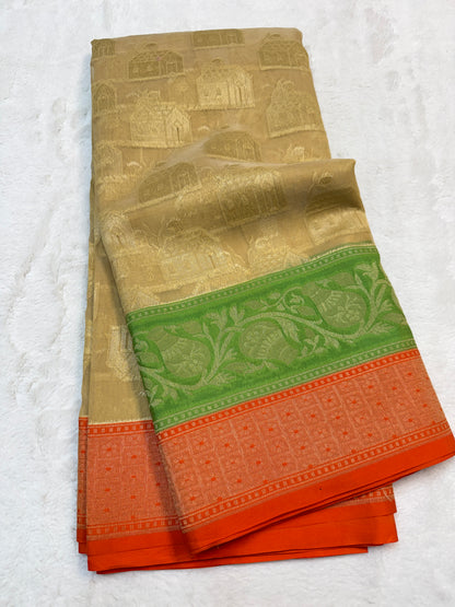 Multicolour shade kora silk premium Banarasi saree