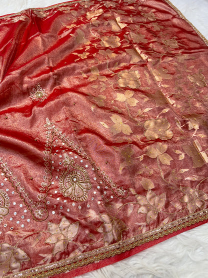Tissue Aari Work Banarasi silk saree