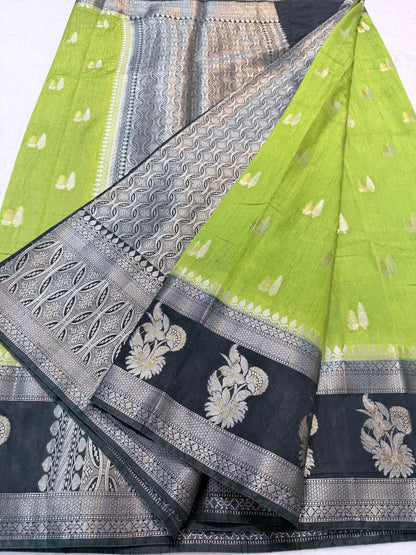 Pista green & bottle green shade raw mango Banarasi premium Banarasi saree