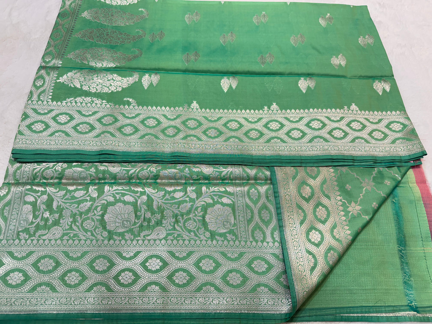 Sea green shade katan Banarasi silk Saree