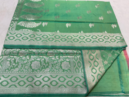 Sea green shade katan Banarasi silk Saree