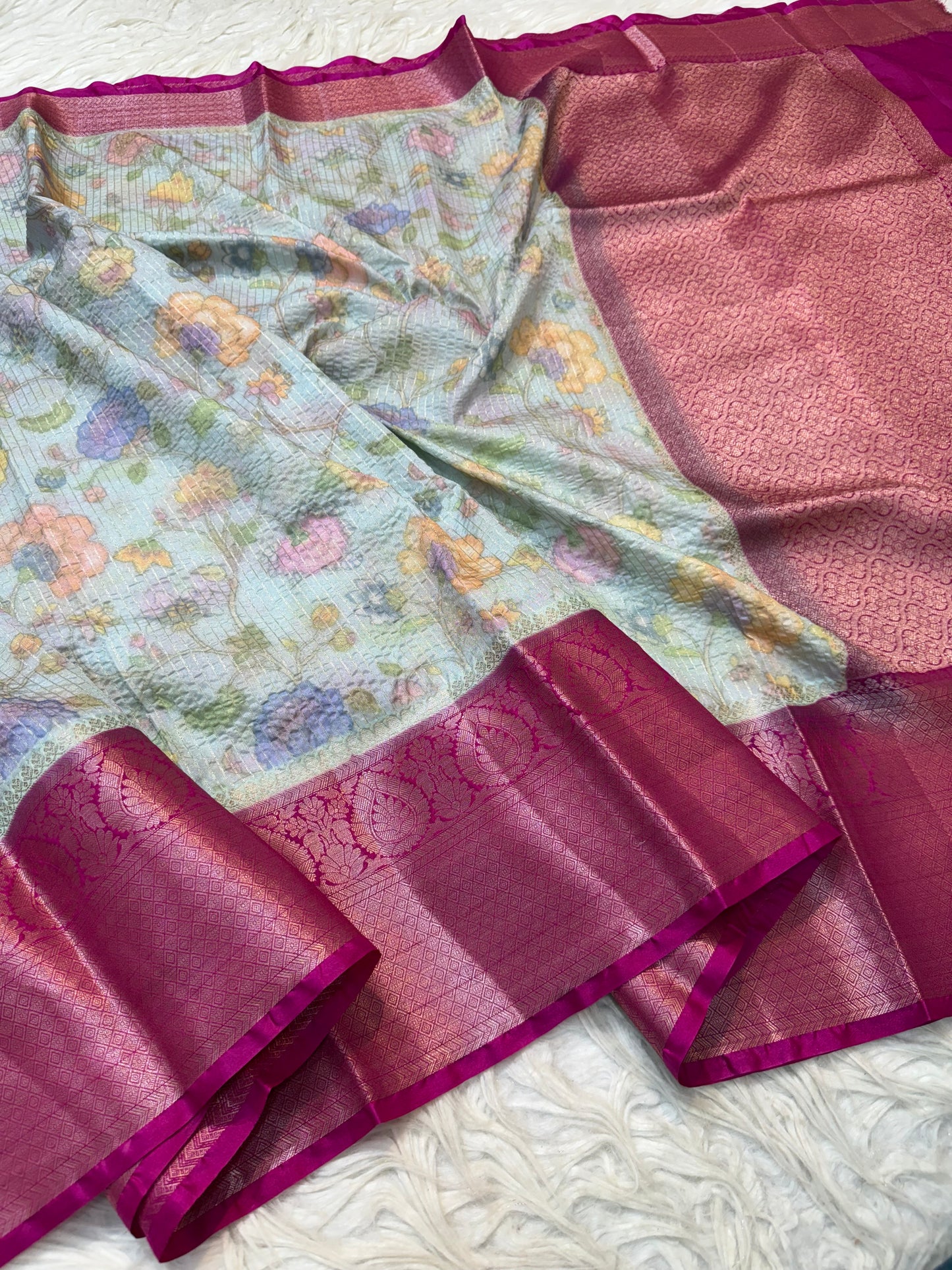 multicolour Dupion silk digital print Banarasi saree
