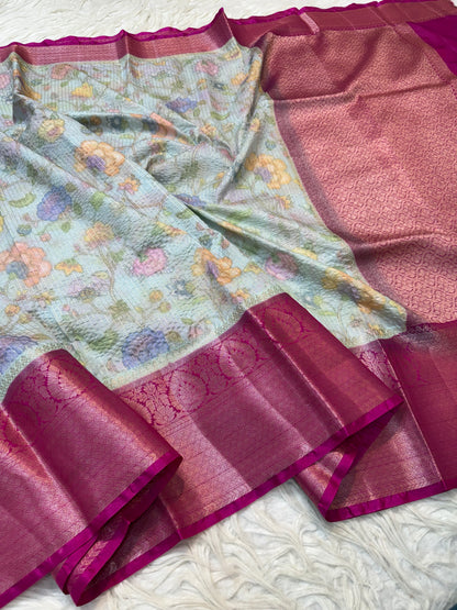 multicolour Dupion silk digital print Banarasi saree