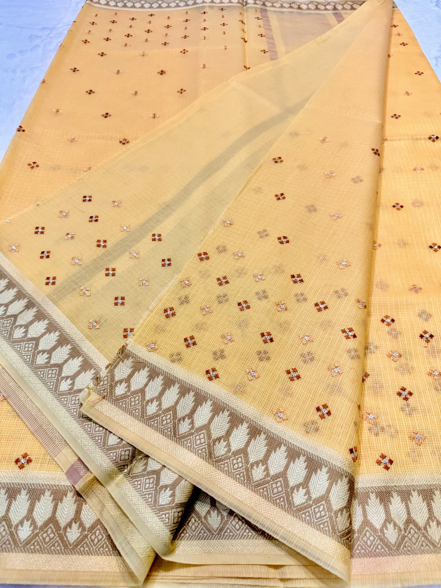 Yellow shade kota designer embroidery Banarasi saree