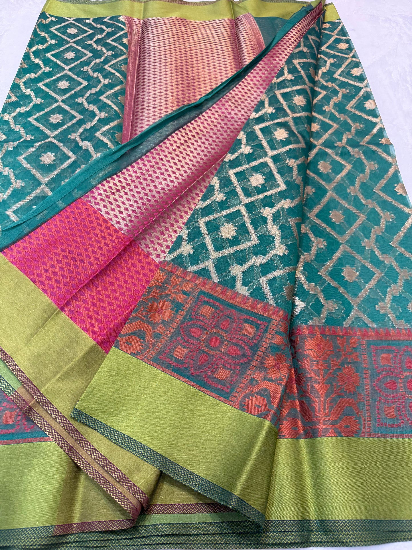 Multicolour shade kora organza Banarasi saree