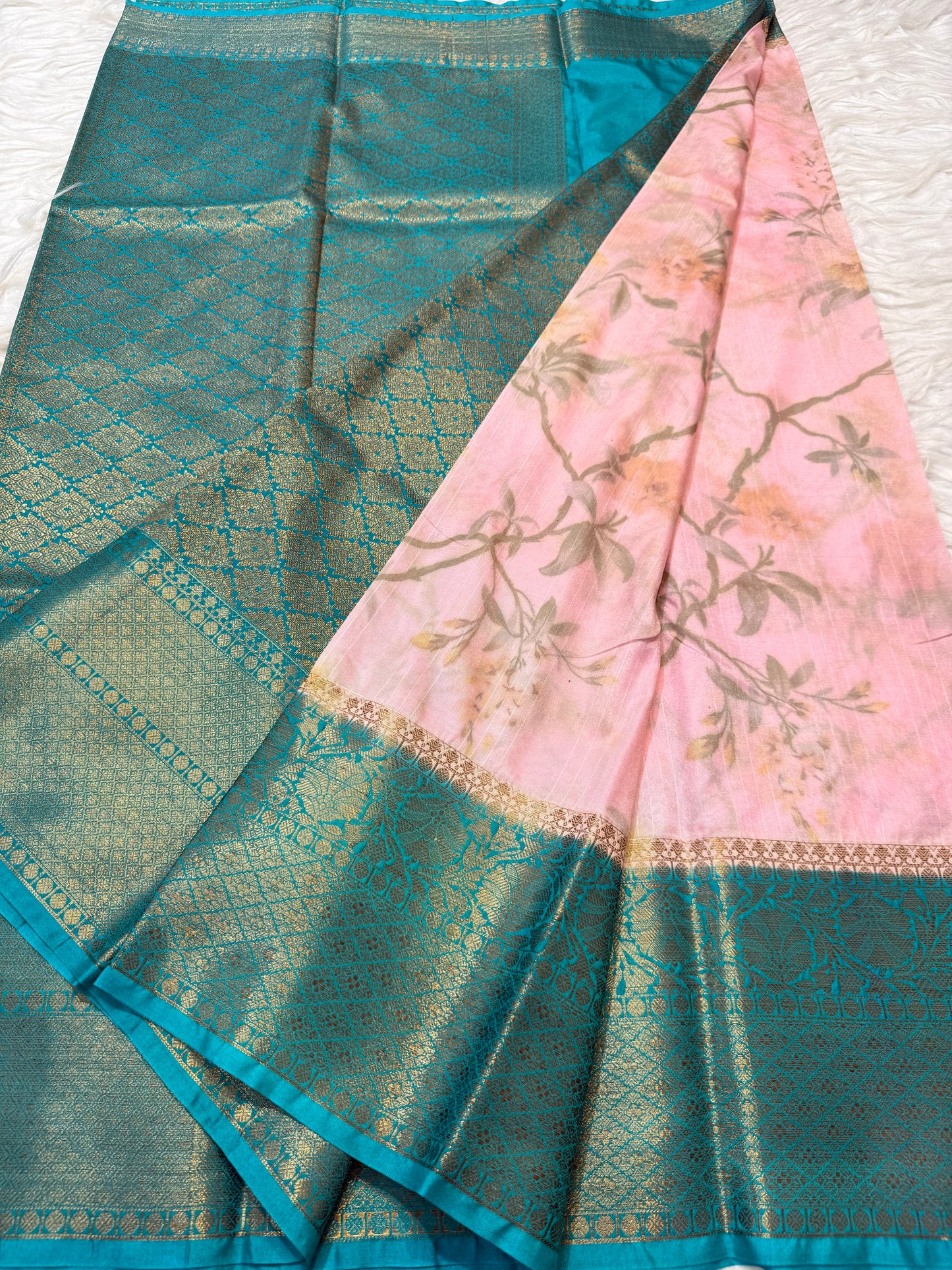 multicolour Dupion silk digital print Banarasi saree