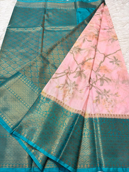 multicolour Dupion silk digital print Banarasi saree