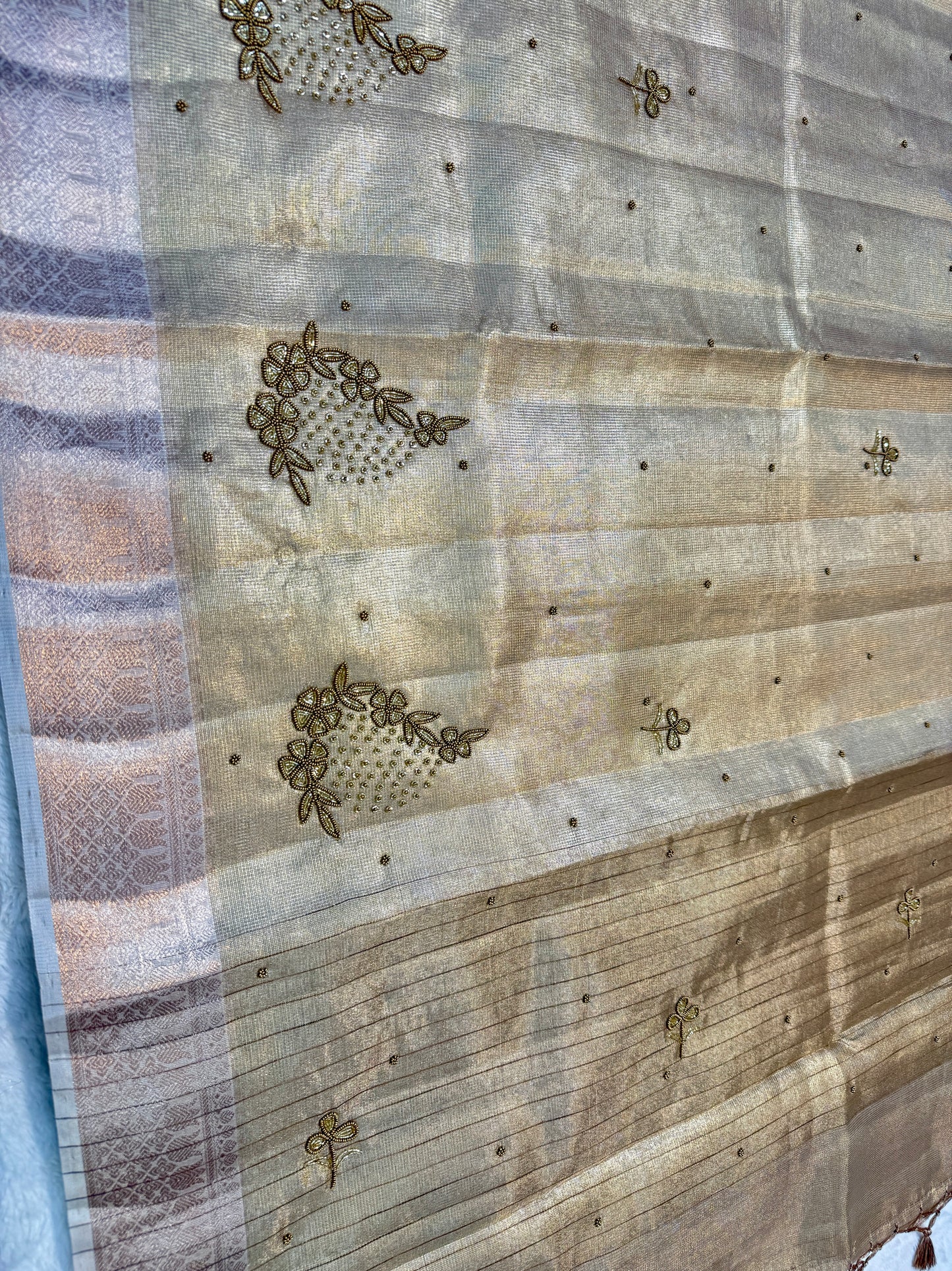 Beige shade tissue designer hand work Banarasi saree