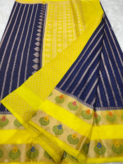 Nevy yellow shade georgette Banarasi saree