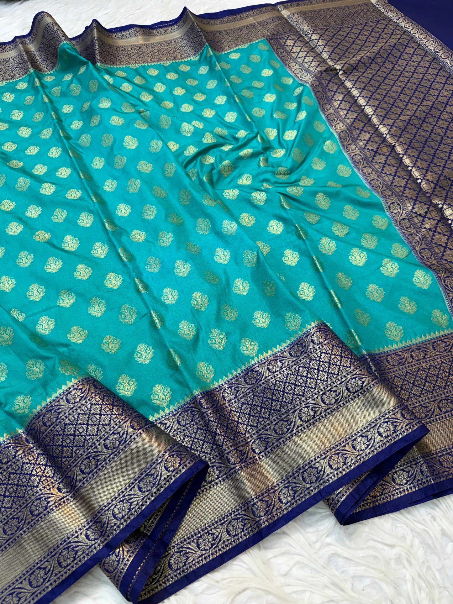 Sea green & blue shade Dupion Silk Banarasi Saree 