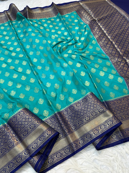 Sea green & blue shade Dupion Silk Banarasi Saree 