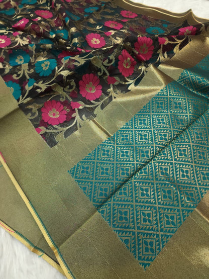 Multicolour shade supernet silk premium  Banarasi saree