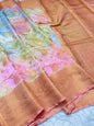 Peach & multicolour Dupion silk digital print Banarasi saree