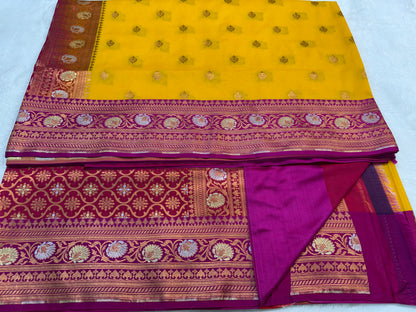 Gold royal pink shade katan Banarasi silk Saree