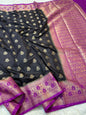 Black magenta shade Dupion Silk premium Banarasi Saree
