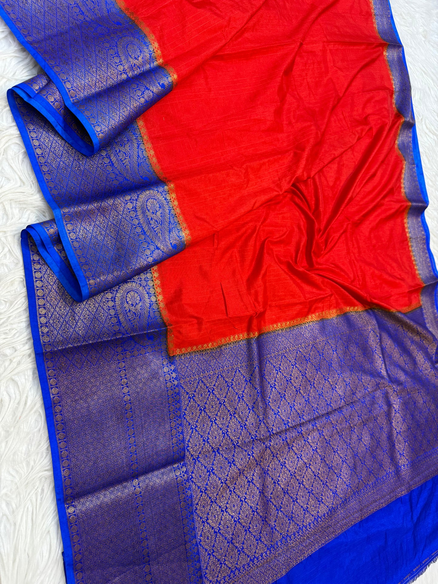 Red blue shade Dupion silk premium Banarasi saree
