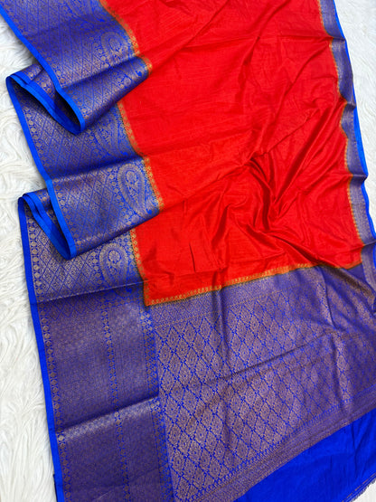 Red blue shade Dupion silk premium Banarasi saree