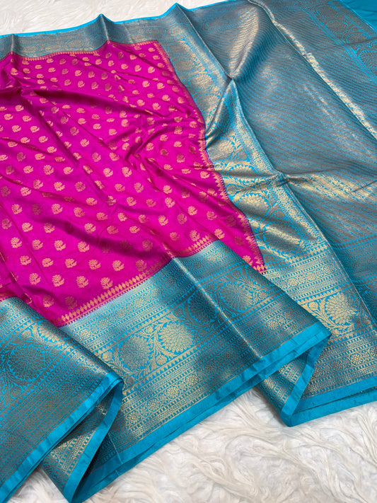 Royal pink sea green shade Dupion Silk Banarasi Saree