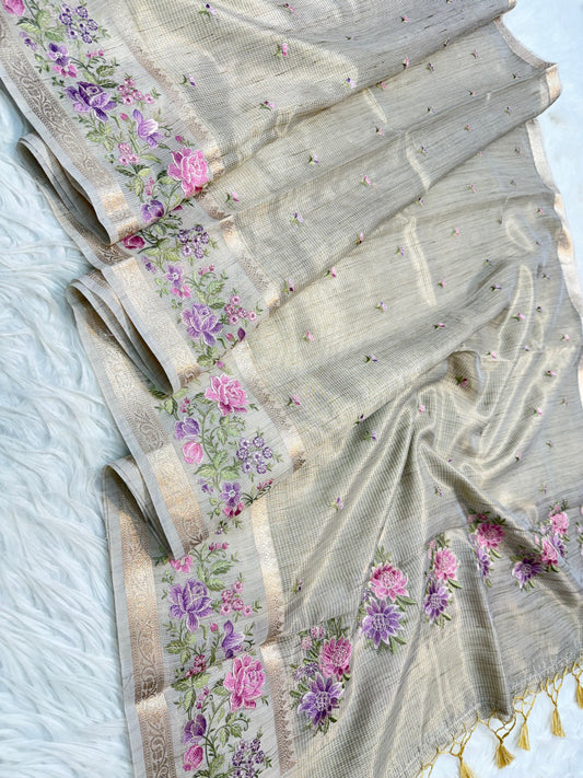 Banarasi Tissue linen embroidery saree